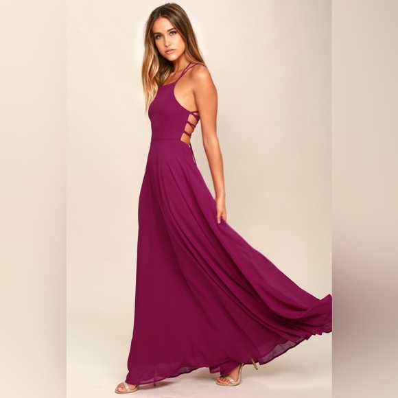 Lulus Dresses & Skirts - 🍇LULUs Strappy To Be Here Magenta Lace-Up Maxi Dress. Size MD. Great Cond!